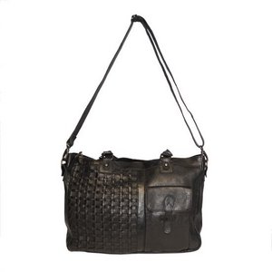 Black ladies bag or shoulder bag made of braided leather handles and