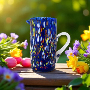 Caraffa Classic in Hand geblasen und handgefertigtes Glas mit Murrine di Murano, "I Colori di Murano" Linie 1000 ml. In Italien gemacht