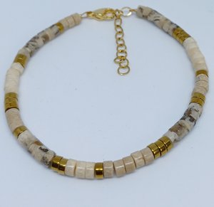 Gemstone bracelet heishi mix stainless steel gold plated