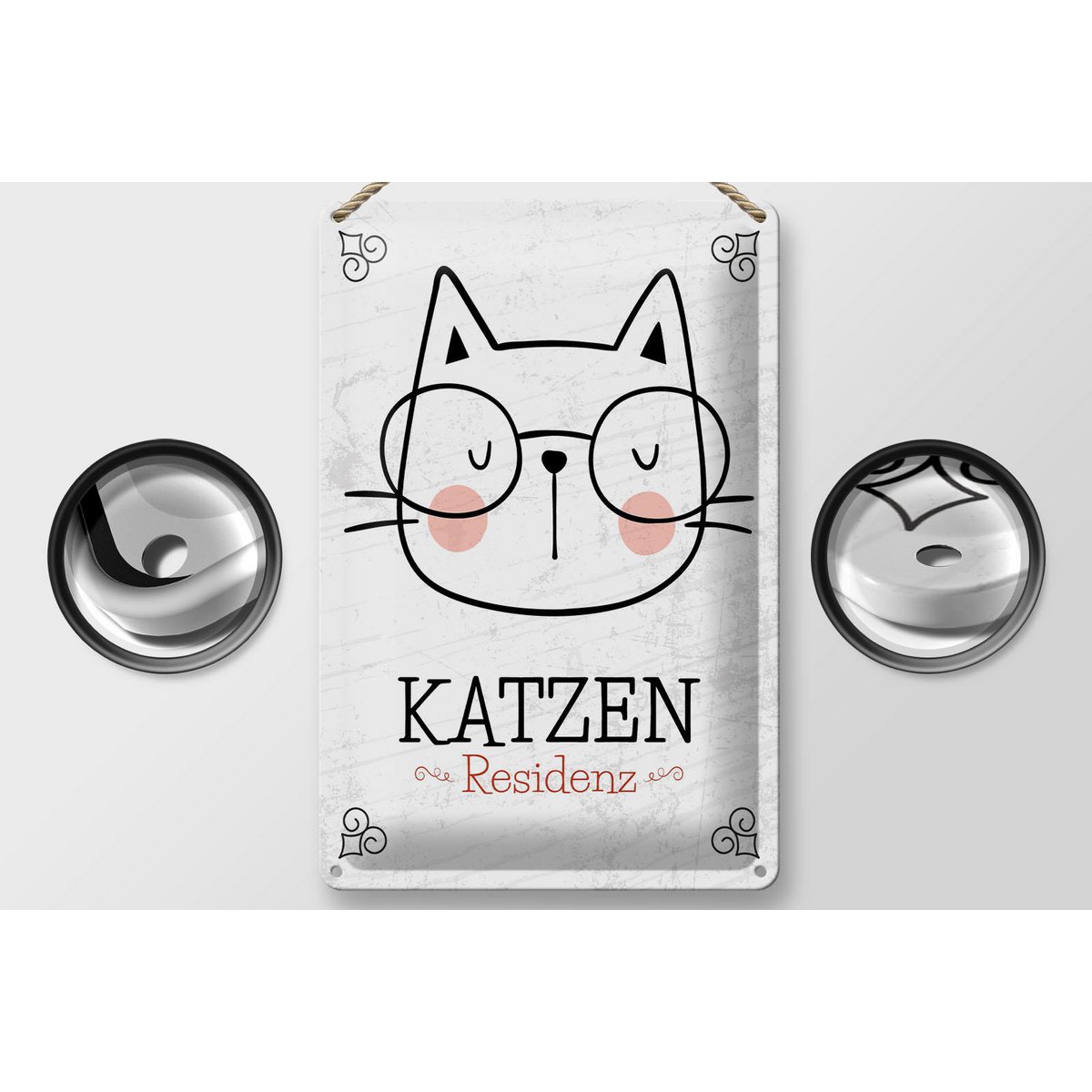 Blechschild Hinweis 20x30 cm Katzen Residenz Katze mit Brille Deko Schild