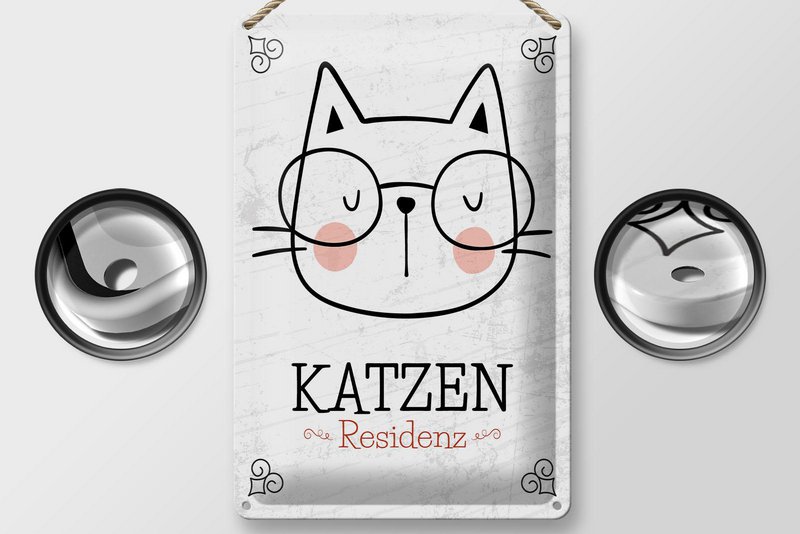 Blechschild Hinweis 20x30 cm Katzen Residenz Katze mit Brille Deko Schild