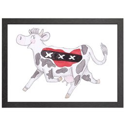A whimsical illustration of a cow wearing sunglasses, perfect for adding a playful touch to any wall art or home decor.