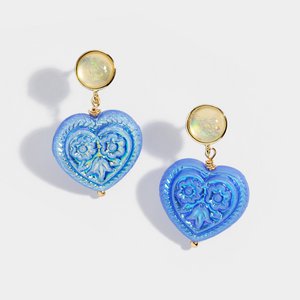 Czech crystal pendant heart studs gold plated, beautiful earrings statement