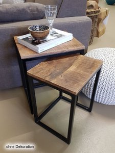 Side table wood set table set 2 pieces living room table coffee table dallas metal frame