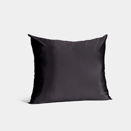 Charcoal gray silk pillowcase with a smooth, luxurious texture. Ideal for a comfortable and restful sleep.
