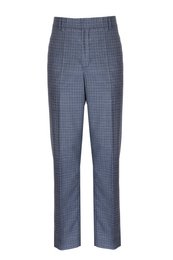  Straight-leg wool trousers in a blue and white weave pattern, made in Italy.