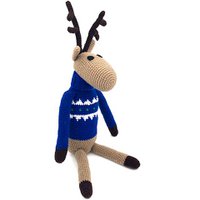 Luna-Leena reindeer with a turtleneck sweater blue - 100% soft wool - hand gehaakt in Nepal
