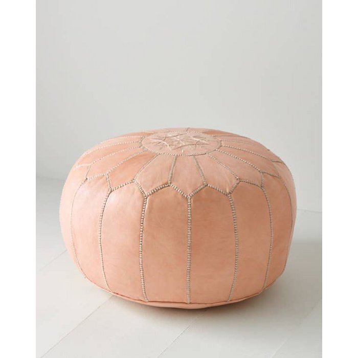 Pouf Marocchino In Vera Pelle ARTOUARZAZATE – Fatto A Mano, Poggiapiedi O Seduta, 50x30 Cm (Marrone Scuro)
