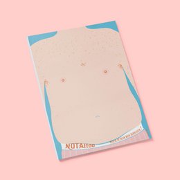 A6 notepad with a minimalist design featuring a beige background and blue accents.