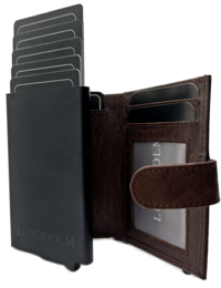 Porta carte da uomo estensibile Lundholm - con scomparto per monete, banconote - porta carte in pelle porta carte di credito estensibile da uomo