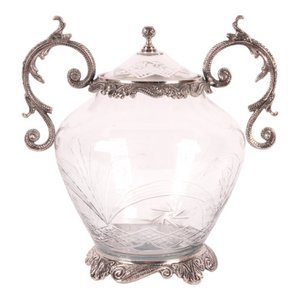 Glazen pot met deksel en handelt 31 cm - zilver