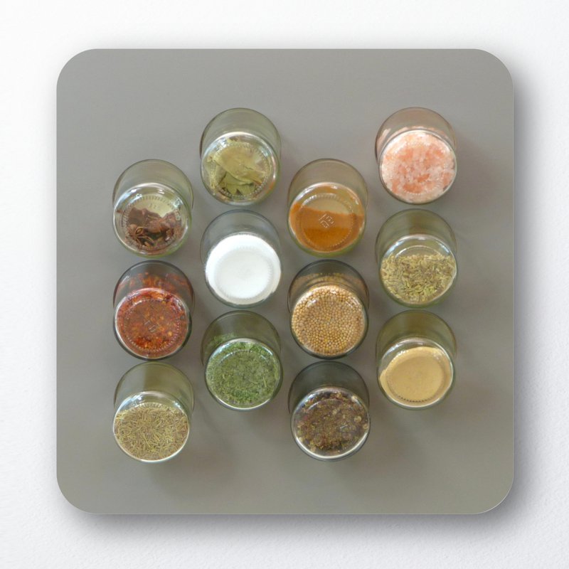 Spice rack grey-brown · with 12 glasses · birch plywood · HPL front grey-brown