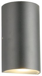 Outdoor wall lamp with a cylindrical shape and a dark gray finish.