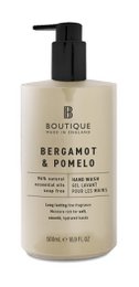 Boutique Bergamot & Pomelo Hand Wash, a luxurious hand soap with a refreshing citrus scent. Featuring bergamot and pomelo, this hand wash gently cleanses and moisturizes the skin.