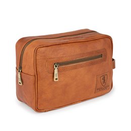  Tan leather clutch with single or double zipper closure, suitable for everyday use or as a travel accessory.