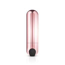Rosy gold-colored bullet vibrator with sleek, cylindrical design.
