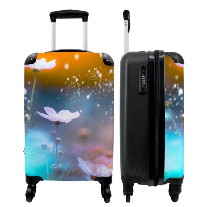 NoBoringSuitcases Suitcase Flowers Pink Spring Abstract Botanical Fits in 55x40x20 cm and 55x35x25 cm Trolley hand luggage Suitcases with wheels adults Travel