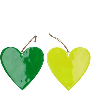 Metal heart Julen for hanging, 2 colors, H15cm, neon green/yellow