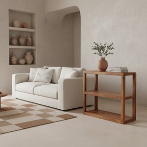 Bullnose mango wood storage rack 3 shelves - 100x38x90 cm