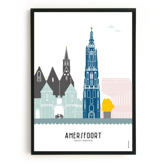 Poster skyline Amersfoort in kleur