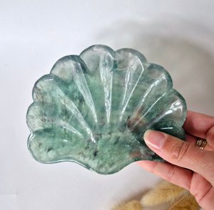 Edelsteen Carving Schaal Schelpvorm Groene Fluoriet #32 - Uniek Cadeau