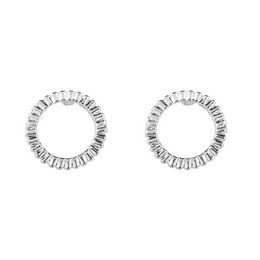 Elegant silver-tone stud earrings featuring a circular design with sparkling cubic zirconia stones. Suitable for formal or casual wear.