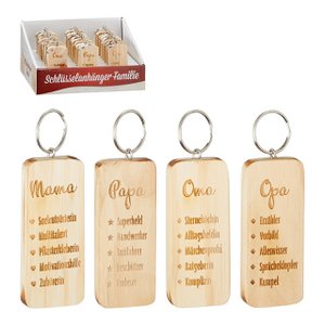 Display keychain dad / mom / grandma / grandpa made of wood brown 4-fold, (W / H / D) 8x4x1cm