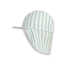  Green and white striped sun cap for infants 0-2 years old. Made of lightweight, breathable material to protect from sun exposure.