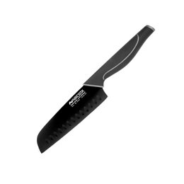  A 16 cm Santoku kitchen knife with a black Nirosta blade and handle.