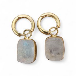  Raw rectangular gemstone drop earrings, gold-plated, moonstone rose quartz labradorite amethyst aquamarine citrine, natural stone jewelry.