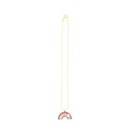 Colorful rainbow-themed necklace with a pendant in the shape of a rainbow. The necklace has a gold-colored chain and the pendant features a rainbow design in various pastel colors.