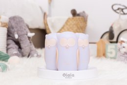 White induction charging night lights with owl designs, suitable for a child's bedroom.