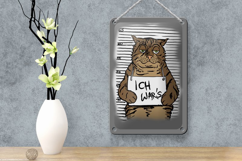 Tin sign cat 12x18cm It was me mugshot police photo decoration