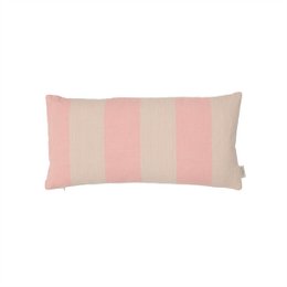  Rectangular cushion cover in a soft pink and beige striped pattern. Made of high-quality materials for a comfortable and stylish addition to any living space.