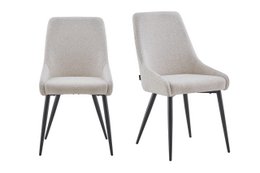  Beige upholstered dining chairs with black metal legs, set of 2.