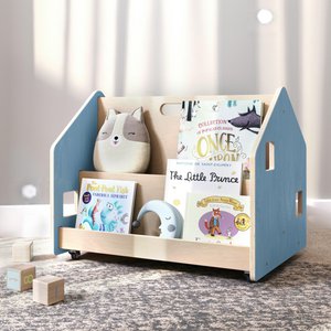 The double-sided bookcase on wheels - soft blue