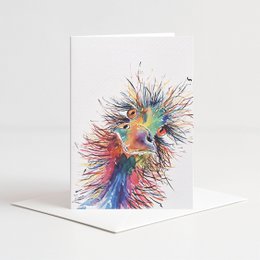 Colorful abstract ostrich card with envelope, suitable for various occasions.