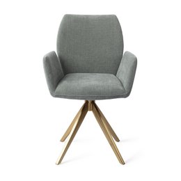  Jesper Home Misaki Dining chair in Turn Gold color, made of fabric with a modern, swivel design and wooden legs.