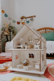 Wooden Dollhouse, modular construction, minimalist design