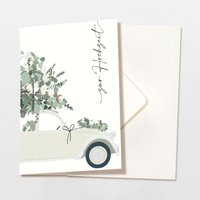 Vouwkaart voor de trouwauto crème eucalyptus, FSC gecertificeerd