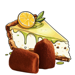  Lemon cheesecake with chocolate truffles, available in 250g, 500g, 1kg, and 3kg sizes. Rich, creamy lemon cheesecake with decadent chocolate truffles.