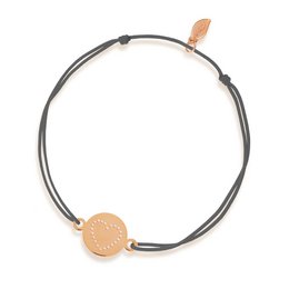 Disc HEART lucky bracelet, 14K rose gold, anthracite
This bracelet features a disc-shaped charm with a heart design, made of 14K rose gold. The bracelet band is available in various colors including anthracite, beige, claret, grey, green, coral, red, and black.