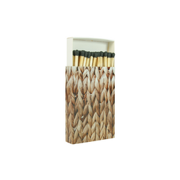 Wicker matches box with natural woven texture, wooden matches, medium size decorative matchbox