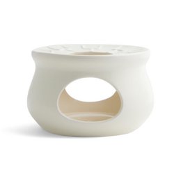  "Cream white ceramic tealight holder, round bulbous shape, modern minimalist design, decorative home accent"