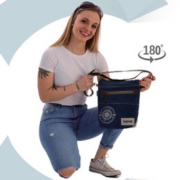 Sunsa Bæredygtig Skuldertaske til kvinder. Skuldertaske lavet af genbrugte jeans & canvas (canvas). Håndtaske i vintage retro stil. Crossbody taske til kvinder med maritimt motiv