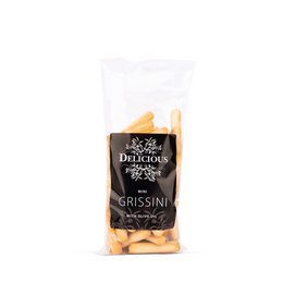  Mini Grissini crackers made with olive oil, a savory and crunchy snack.