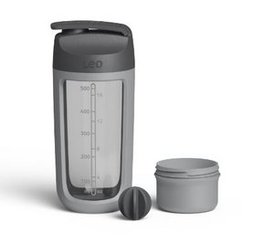 LEO Shaker fles met gecombineerd poedercompartiment 0,50L