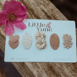  Set of 5 assorted hair clips in pastel colors and floral designs for kids.