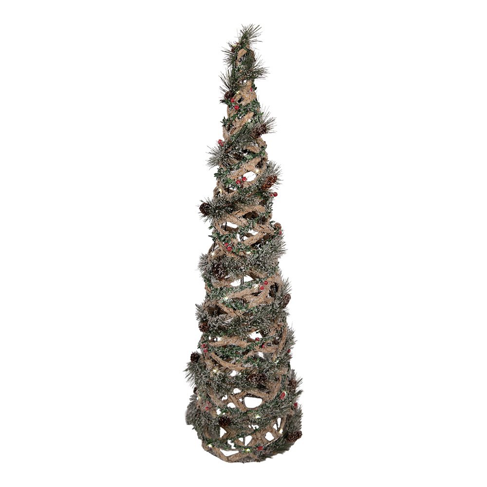 Kerstdecoratie met LED-verlichting Kerstboom Ø 24x81 cm Groen Rotan