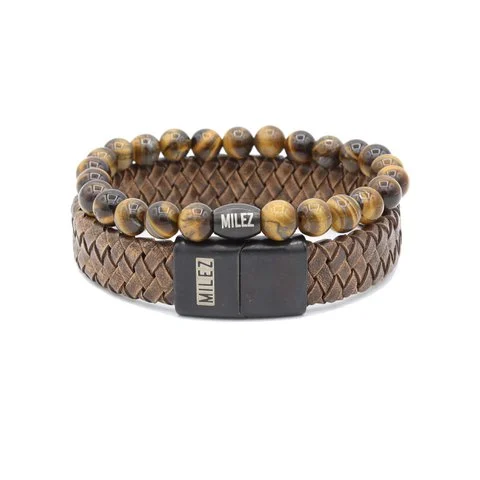 Men's Bracelets Set 'Golden Glow' -black clasp